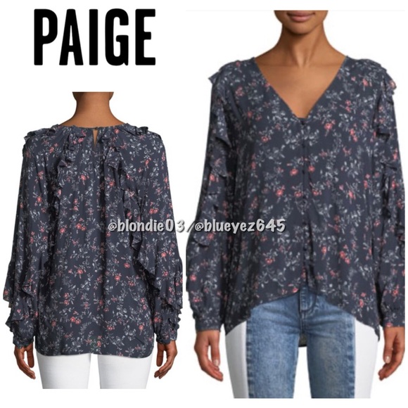 Paige “Keena” floral button up ruffle top XL - Picture 1 of 4